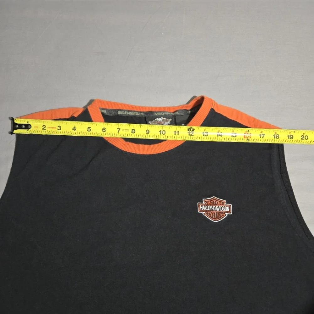 VINTAGE Harley Davidson Tank Top Mens XXL Black Eagle Checkered Flag Embroidered - Picture 4 of 11